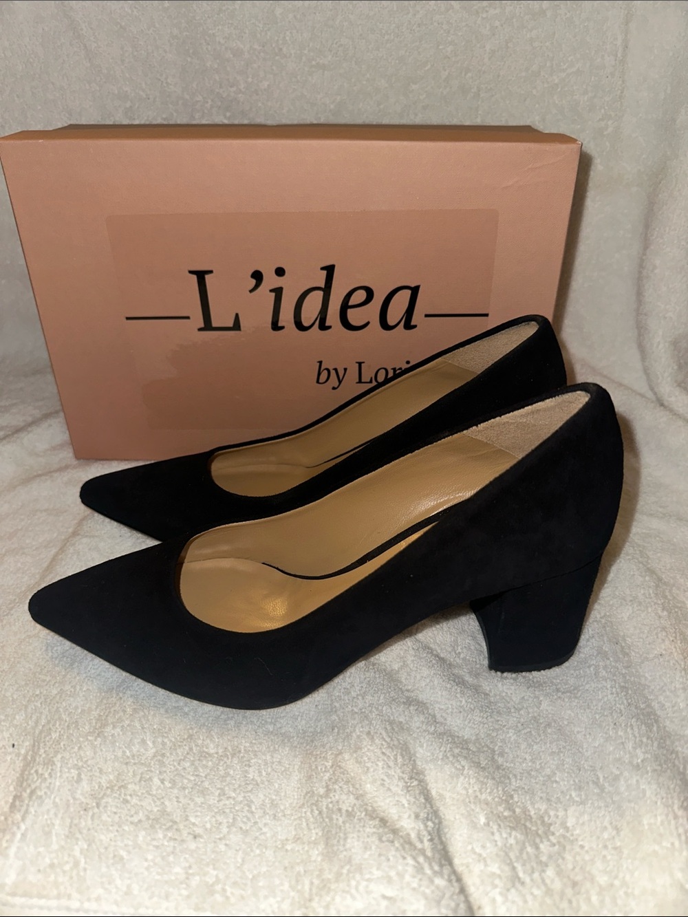 Brand New L’idea by Lori suede black heels size 37.5